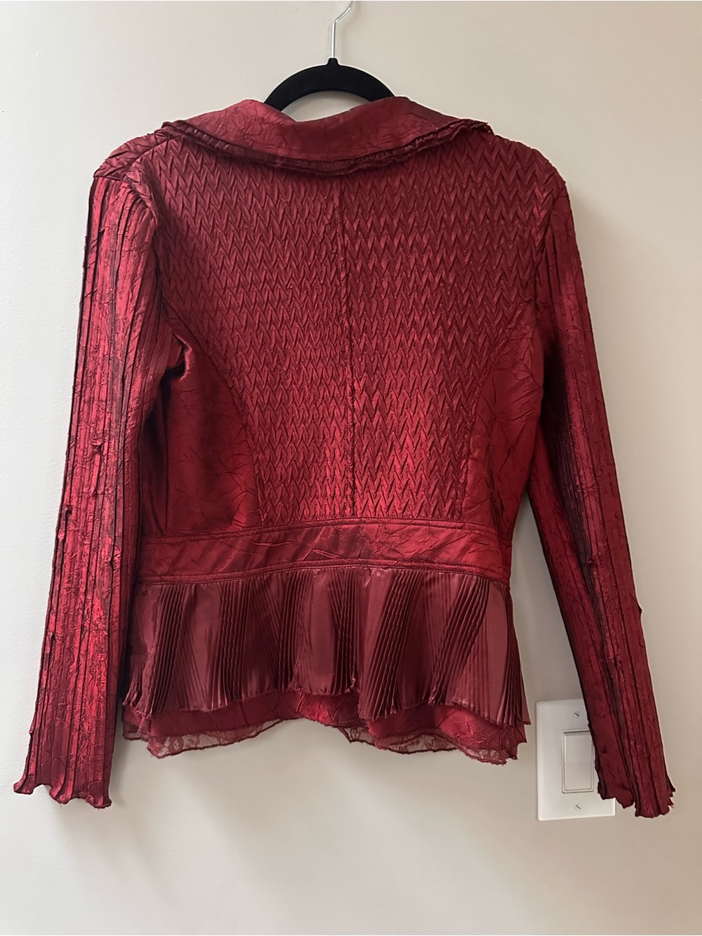 ALBERTO MAKALI Vintage Crinkle Pleated Dark Red Burgundy Fairy Whimsigoth Jacket - Picture 4 of 7
